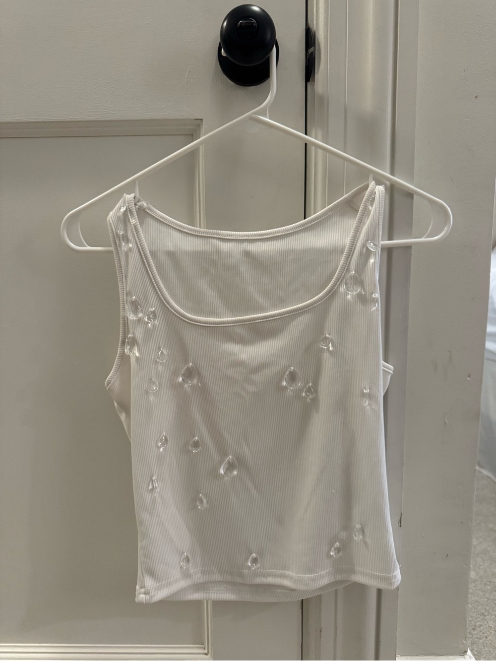 White Beaded Ribbed Tank - Women